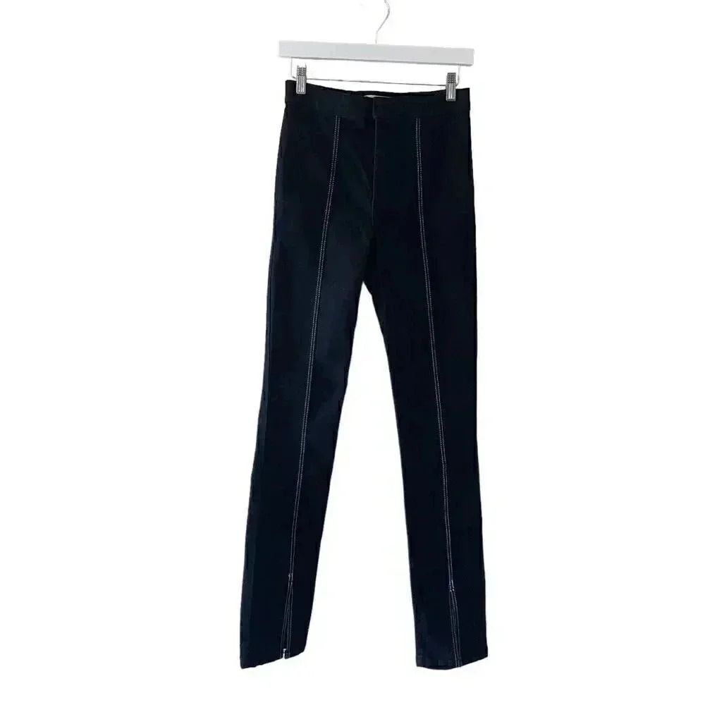 Zara Women’s Black Striped Slit High Waisted Skinny Pants SZ 4 #1130